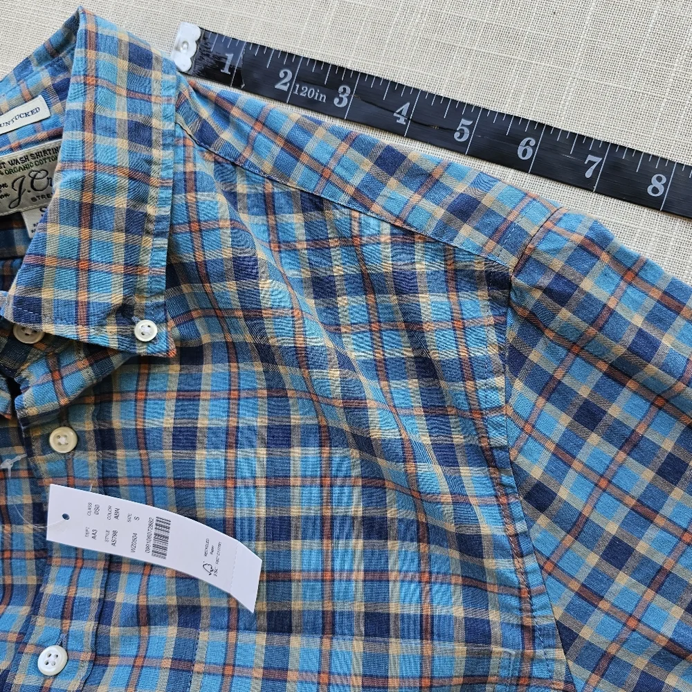New! J Crew Mens size Small S Slim Stretch Secret Blue Plaid Shirt NWT